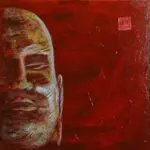 Peinture Fabien Raveton 2003 Moine statue 60x60 1