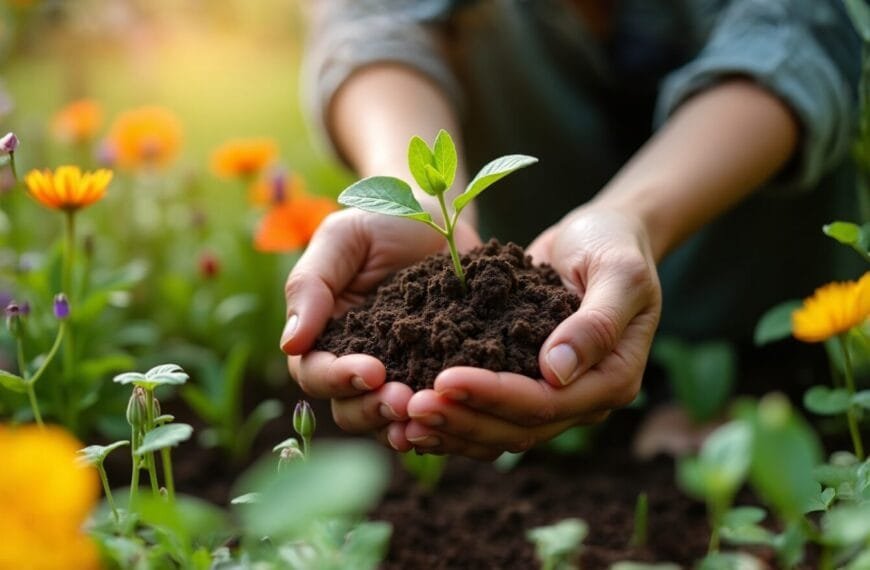 a person holding a small plant with soil