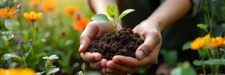 a person holding a small plant with soil