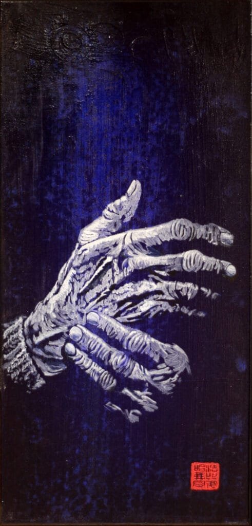 Peinture Fabien Raveton () Le vieil homme et la terre # Les mains