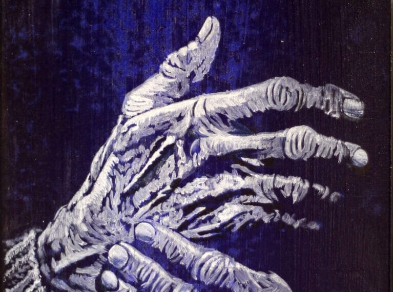 Peinture Fabien Raveton () Le vieil homme et la terre # Les mains