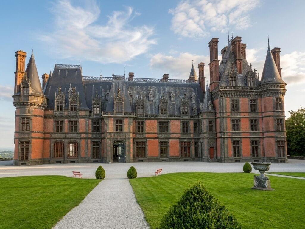 Chateau de Trevarez vue exterieure facade brique rose